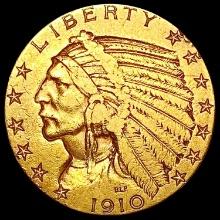 1910 $5 Gold Half Eagle LIGHTLY CIRCULATED