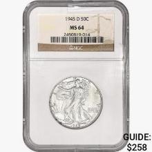 1945-D Walking Liberty Half Dollar NGC MS64