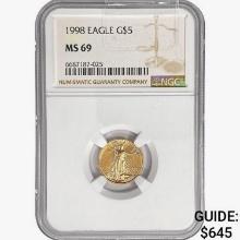 1998 $5 1/10oz. American Gold Eagle NGC MS69