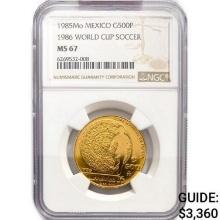 1985Mo Mexico 1/2oz Gold 500P World Cup NGC MS67