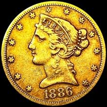 1886-S $5 Gold Half Eagle LIGHTLY CIRCULATED