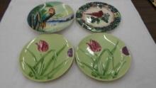 art plates, two with birds and two with flowers made in germany