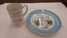 avon lot, christmas plate from 1974 and a award mug