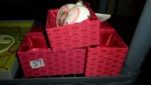 desser boxes, fabric covered asian style boxes and a hand crafted angel ornament