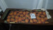 table runners, various runners like new with pumkins, fruit, flowers, and a silk woven one