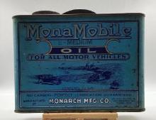 1920's Mona Mobile "For All Motor Vehicles" 1/2 Gallon Oil Can