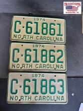 3 1974 NC Tags Consecutive Numbers