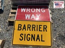 Barrier Signal & Wrong Way Road Signs