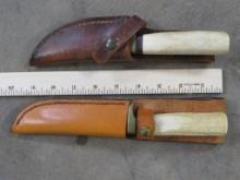 2 Nice Vintage Dominy KNIVES w/Leather Sheaths (ONE$)