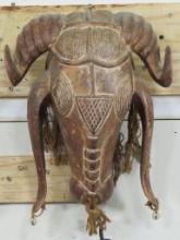 Baule Ram Head Mask Carved from Wood, Beautiful Detail AFRICAN ART
