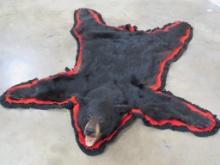 Felted Black Bear Rug w/Mounted Head, Missing 1 Rear Claw TAXIDERMY