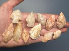 11 Quartz, (Honey, Rose, White Quartz), Longest is 1 15/16",Found in Dover, Delaware,