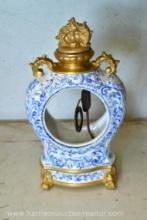 Antique Delft blue white pottery decor Mantel clock