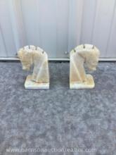 Marble horse head book ends