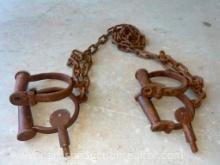 1800s Slave Prisoner Trade Leg And Handcuff Iron Transfer Chain With keys