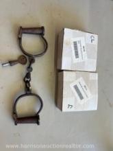 These are authentic old iron handcuffs sourced from a prison. Handmade from thick steel each set