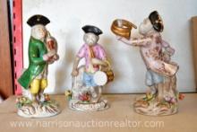 3, Antique Porcelain Musical Monkey Statues