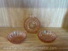 3, Anchor Hocking Bowl Fortune Pink Depression Glass One Handle