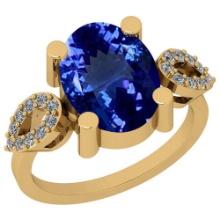 Certified 4.16 Ctw VS/SI1 Tanzanite and Diamond 14K Yellow Gold Vintage Style Ring