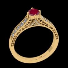 0.76 Ctw VS/SI1 Ruby And Diamond Prong Set 14K Yellow Gold Engagement Filigree Ring