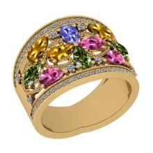 Certified 2.90 Ctw I2/I3 Multi Sapphire, tanzanite And Diamond 10K Yellow Gold Band Ring