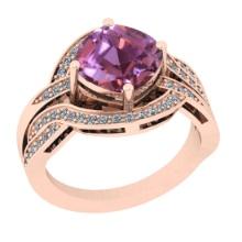 8.10 Ctw I2/I3 Kunzite And Diamond 14K Rose Gold Cocktail Ring