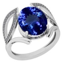 Certified 5.46 Ctw VS/SI1 Tanzanite and Diamond 14K White Gold Vintage Style Ring