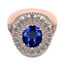 4.08 Ctw VS/SI1 Tanzanite And Diamond 18K Rose Gold Victorian Style Bridal Halo Ring