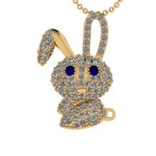 0.94 Ctw SI2/I1 Blue Sapphire and Diamond 14K Yellow Gold Daddy Pendant Necklace