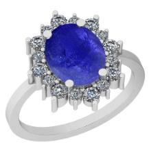 3.75 Ctw SI2/I1 Tanzanite And Diamond 14K White Gold Vintage Style Ring