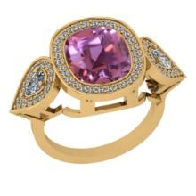 6.48 Ctw I2/I3 Kunzite And Diamond 14K Yellow Gold Cocktail Ring