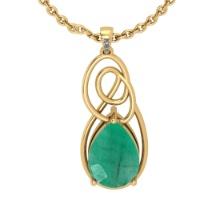 5.02 Ctw SI2/I1 Emerald And Diamond 14K Yellow Gold Pendant