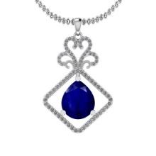 1.55 Ctw SI2/I1 Blue Sapphire And Diamond 14K White Gold Necklace