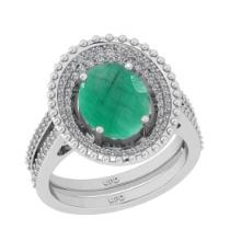 3.04 Ctw I2/I3 Emerald And Diamond 14K White Gold Engagement Ring