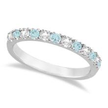 Diamond and Aquamarine Ring Guard Anniversary Band 14k White Gold 0.32ctw