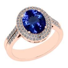 3.68 Ctw VS/SI1 Tanzanite And Diamond 14K Rose Gold halo Ring