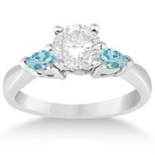 Pear Cut Three Stone Aquamarine Engagement Ring 14k White Gold 1.50ctw