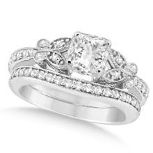 Princess Diamond Butterfly Bridal Ring Set 14k White Gold 1.21ctw