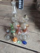 Vintage glass ware, oil lamps, carnival, juicers and more