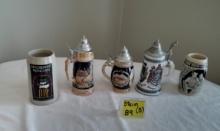 VINTAGE LIDDED BEER STEINS SET OF 5