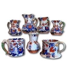 Large Collection of 1800's Mason's Ironstone Pitchers & Mugs