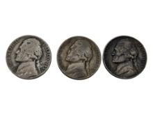 Lot of 3 War Nickels - 1943, 1944 & 1945