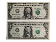 Lot of 2 - 2003 $1 Dollar Bill - Star Note - Great Condition!