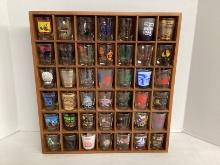 42 Souvenir Shot Glasses in Display Case