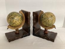 Two Vintage Old World Globe Book Ends