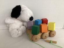 Wood Pull Toy and Plush Snoopy