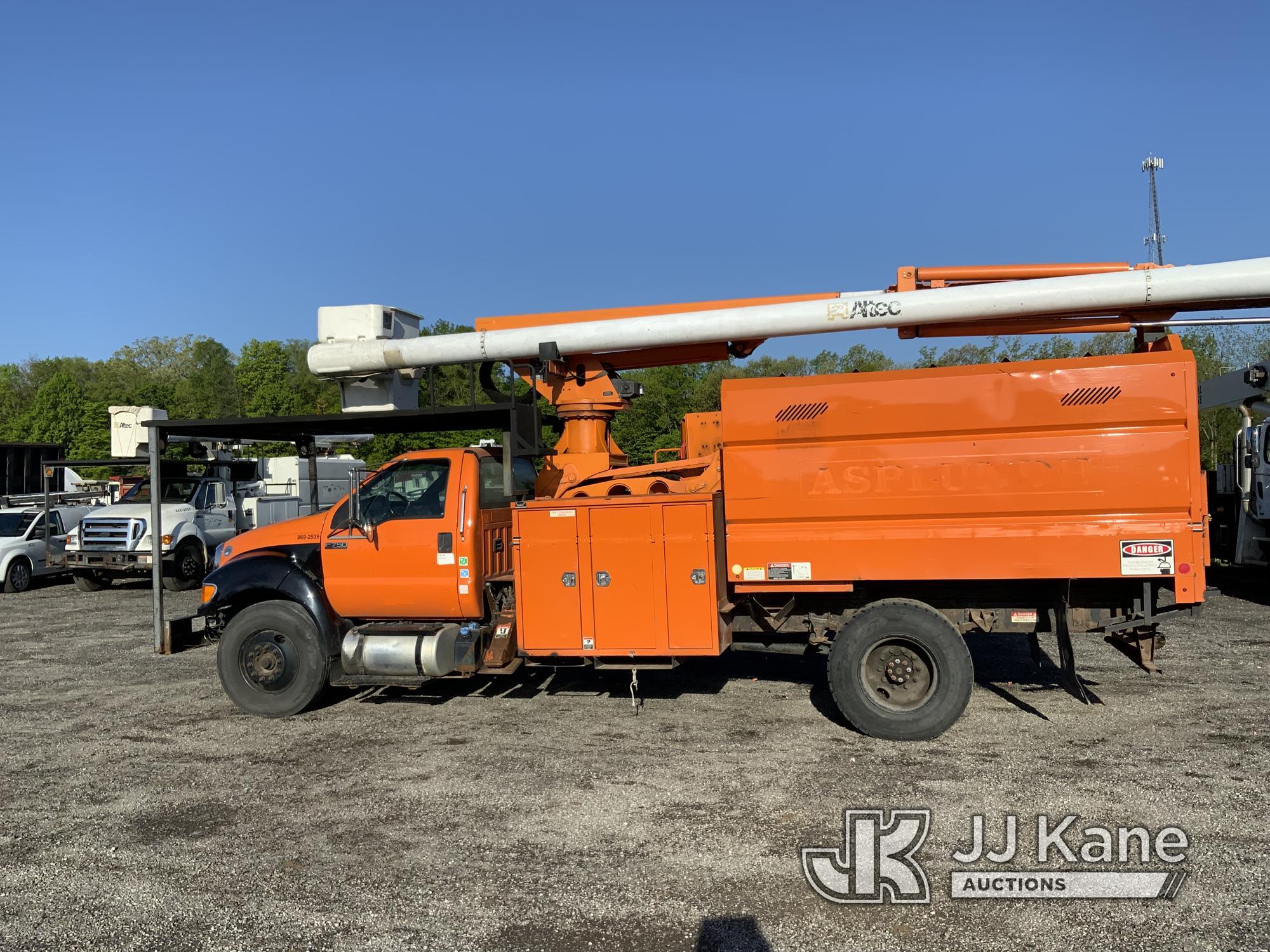 (Ashland, OH) Altec LR760E70, Over-Center Elevator Bucket Truck mounted behind cab on 2012 Ford F750