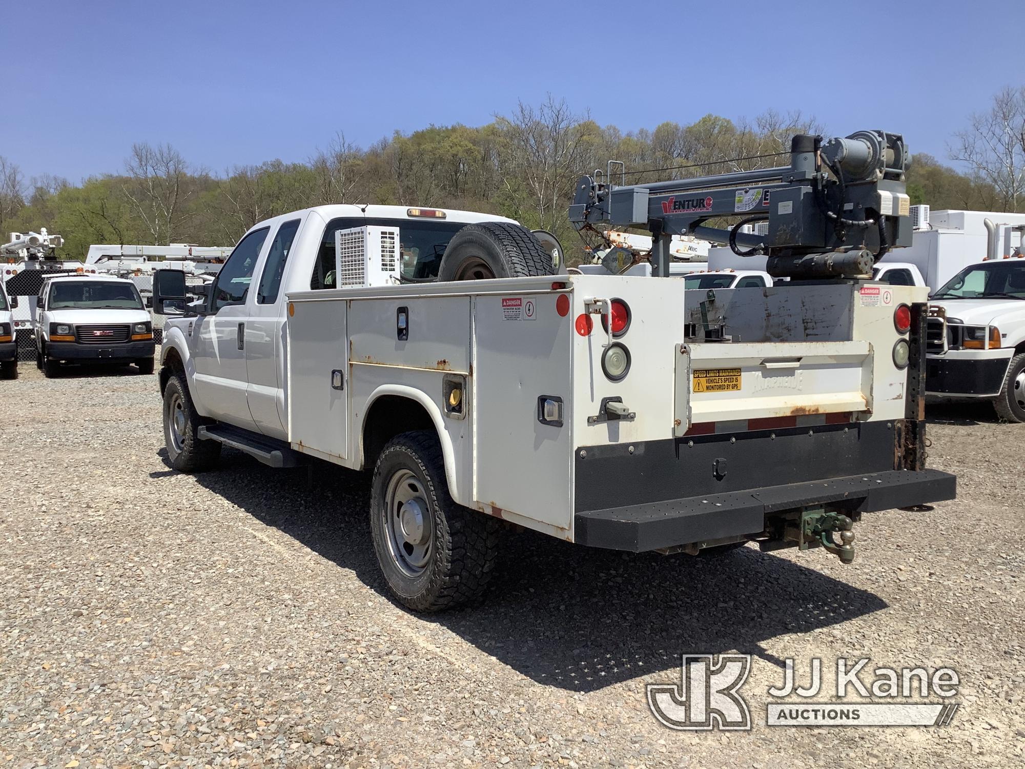 (Smock, PA) 2011 Ford F350 4x4 Extended-Cab Service Truck Runs & Moves, Rust Damage, Crane Condition