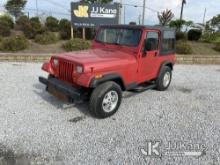 1995 Jeep Wrangler 4x4 2-Door Sport Utility Vehicle Runs & Moves) (Jump To Start, Check Engine Light