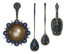 Russian Silver and Champleve Utensil Assortment